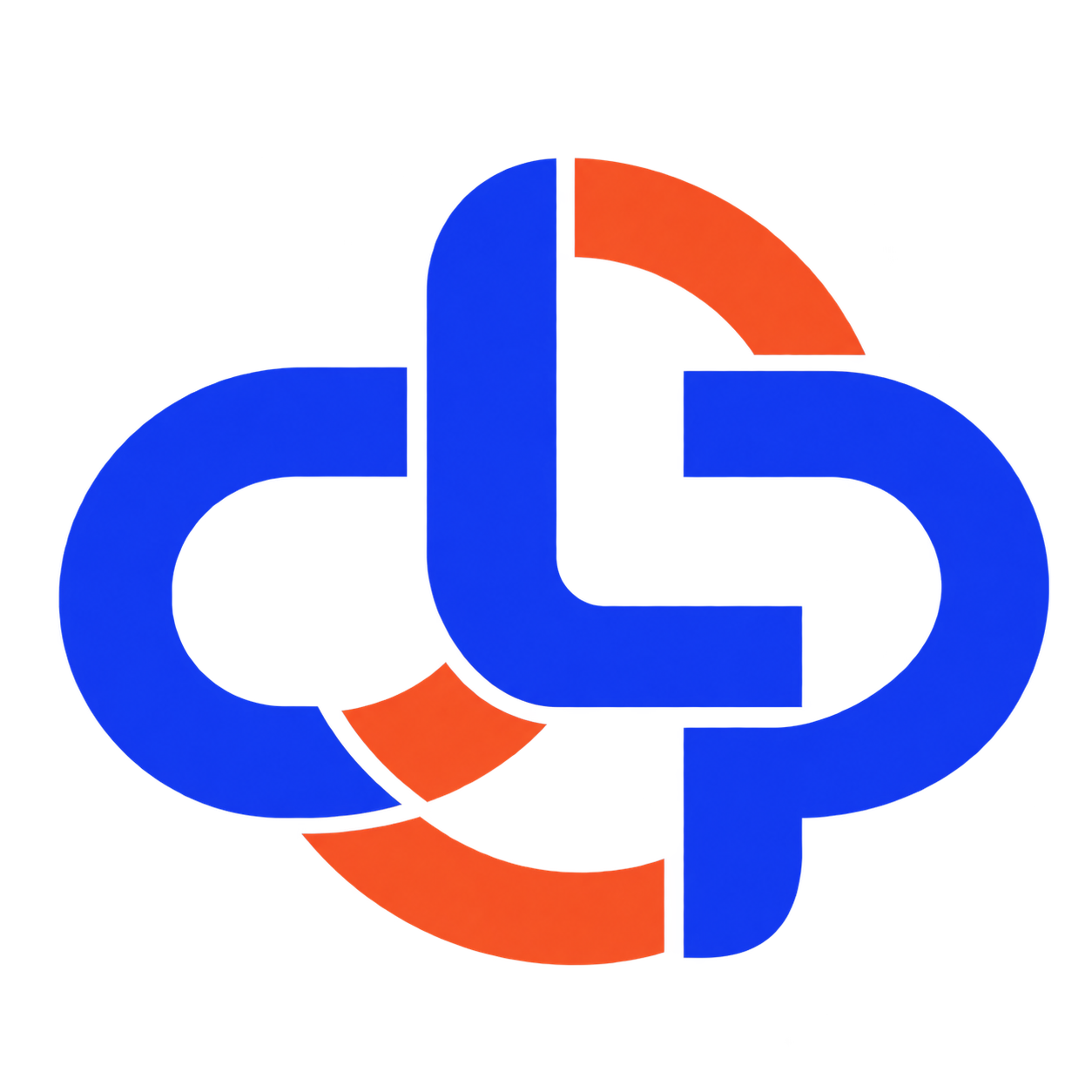 Símbolo da CLP: três formas geométricas conectadas em azul e laranja